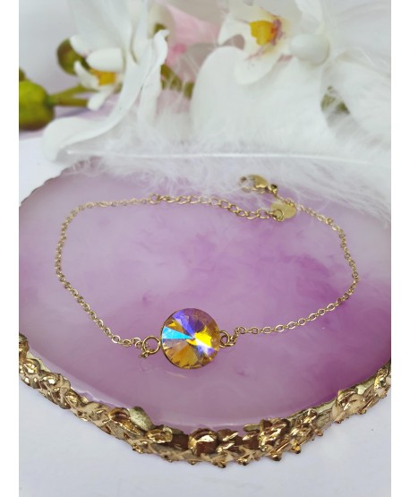 Bransoletka złota stal delikatna z kolorowym oczkiem