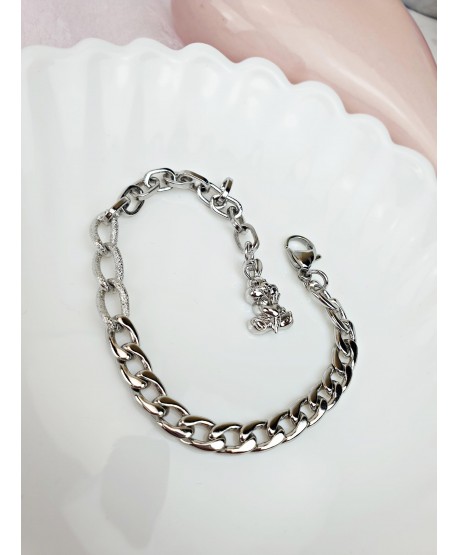 Bransoletka srebrna stal łańcuch z króliczkiem