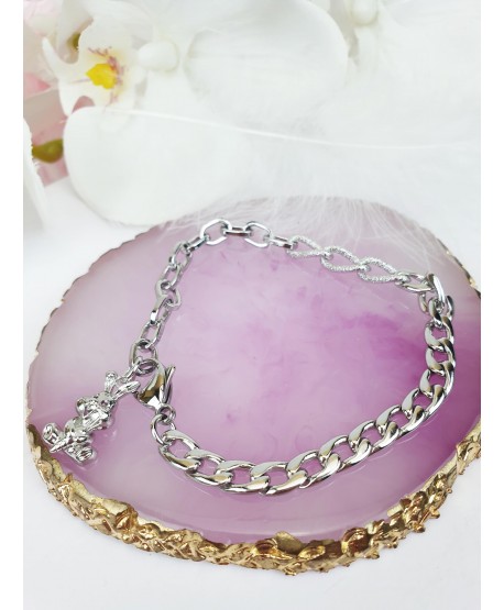 Bransoletka srebrna stal łańcuch z króliczkiem