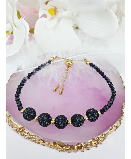 Bransoletka z czarnymi kulkami i koralikami stal