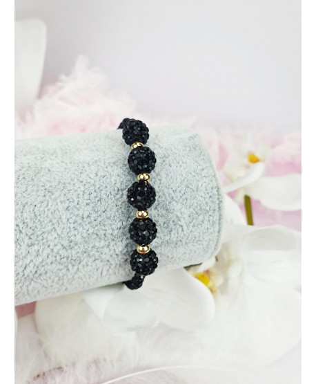 Bransoletka z czarnymi kulkami i koralikami stal
