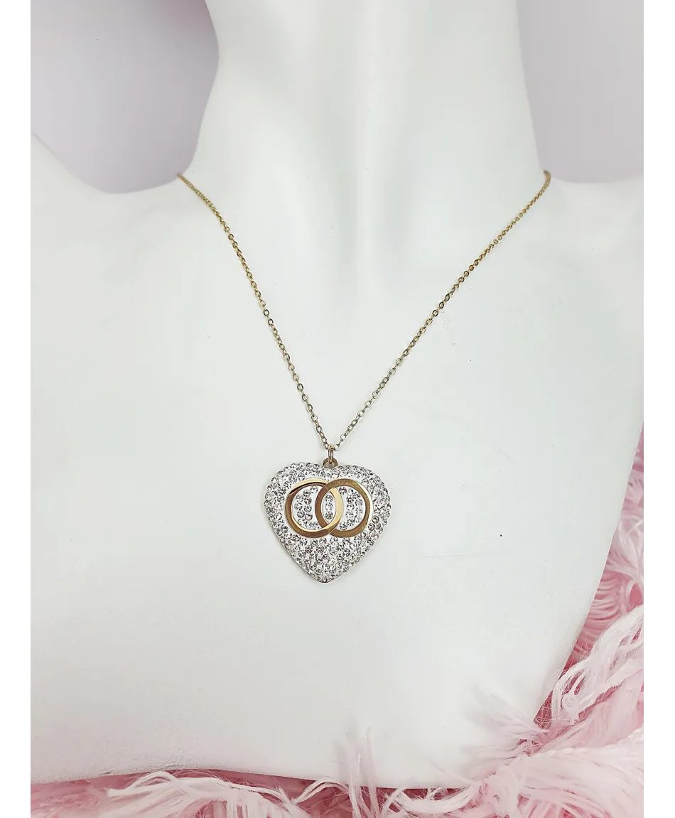 Naszyjnik złoty stal z sercem złączone kółeczka kolory Naszyjnik złoty stal z sercem złączone kółeczka kolory