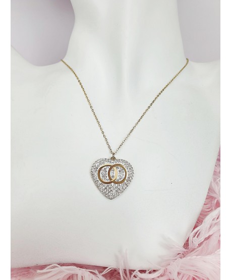 Naszyjnik złoty stal z sercem złączone kółeczka kolory