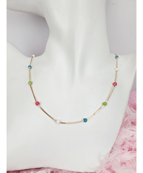 Naszyjnik złoty stal z kolorowymi kuleczkami