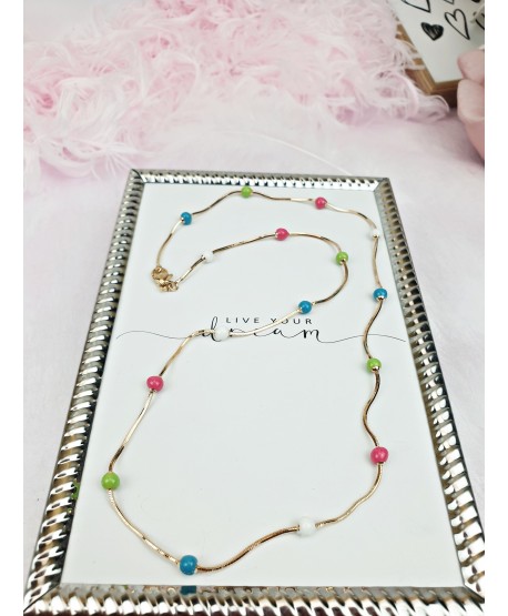 Naszyjnik złoty stal z kolorowymi kuleczkami