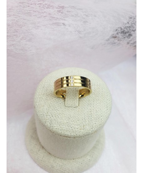 Obrączka stal złota trzy cyrkonie