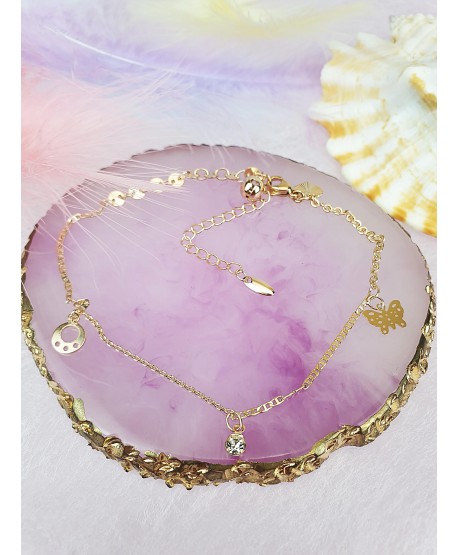 Bransoletka na kostkę stal złota z motylkiem