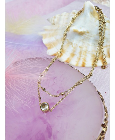 Bransoletka na kostkę stal złota z cyrkonią