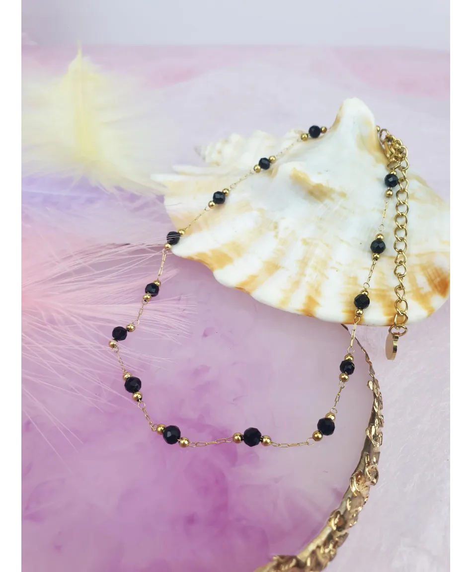 Bransoletki na kostkę stal złote z koralikami