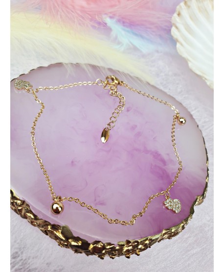 Bransoletka na kostkę stal złota serduszko