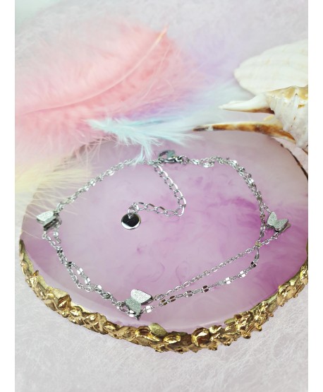 Bransoletka na kostkę stal srebrna motylki