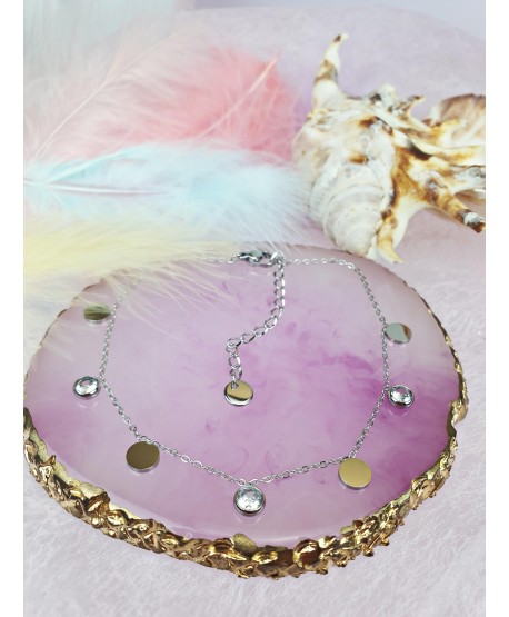 Bransoletka na kostkę stal srebrna cyrkonie