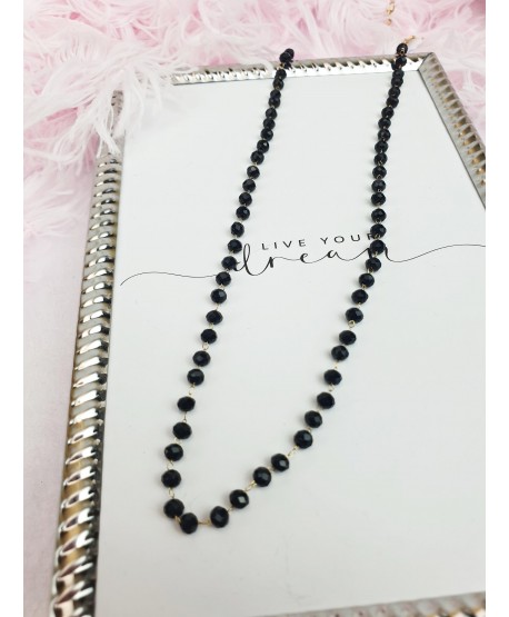 Naszyjnik stal czarne koraliki