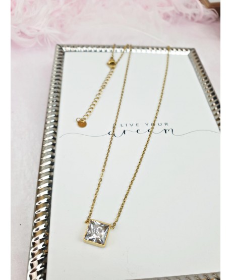 Naszyjnik stal kwadratowa cyrkonia