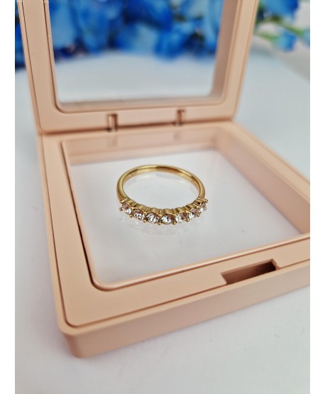 Pierścionek stal złoty z cyrkoniami