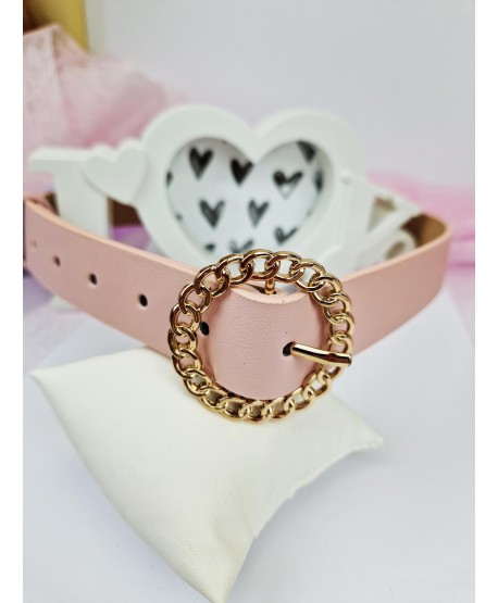 Pasek do spodni brudny róż złota klamra