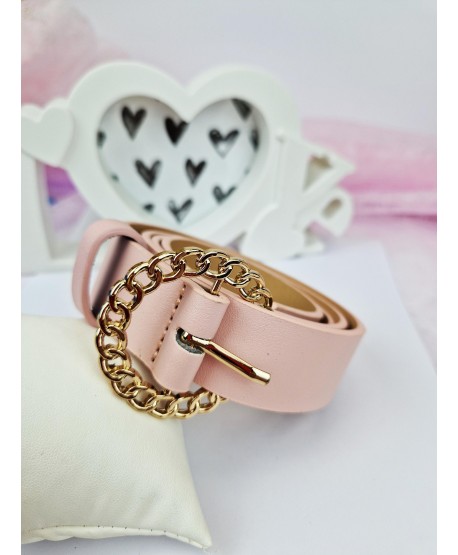 Pasek do spodni brudny róż złota klamra