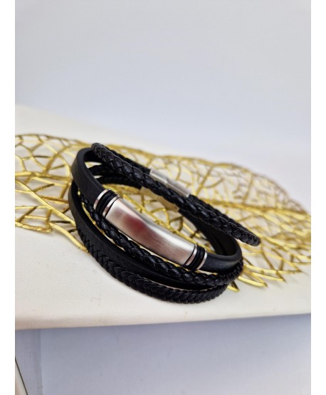 Bransoletka męska skórzana ze stalową wstawką