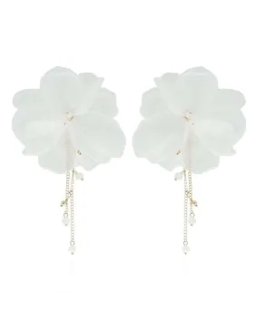 Kolczyki jedwabne kwiat z łańcuszkami