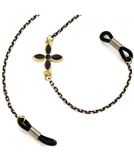 Łańcuszek do okularów czarny z koniczynką