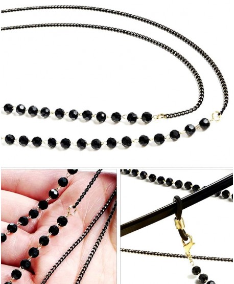 Łańcuszek do okularów czarne koraliki z łańcuszkiem