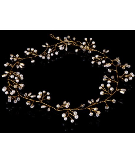 Ozdoba na druciku złota z perełkami i kryształkami