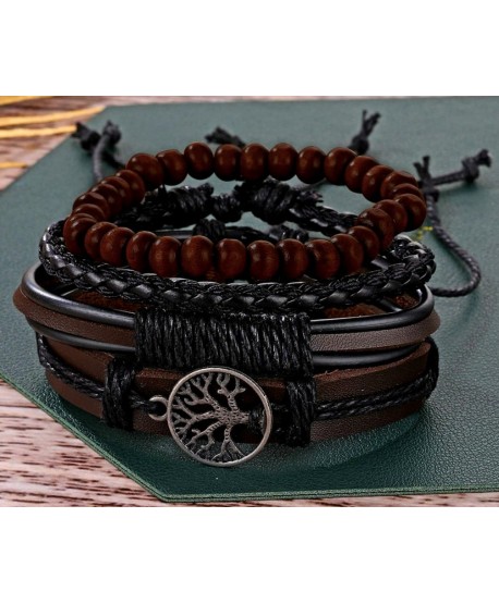 Zestaw bransoletek czarno-brązowy z drzewem