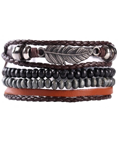 Komplet bransoletek czarno-brązowy z liściem