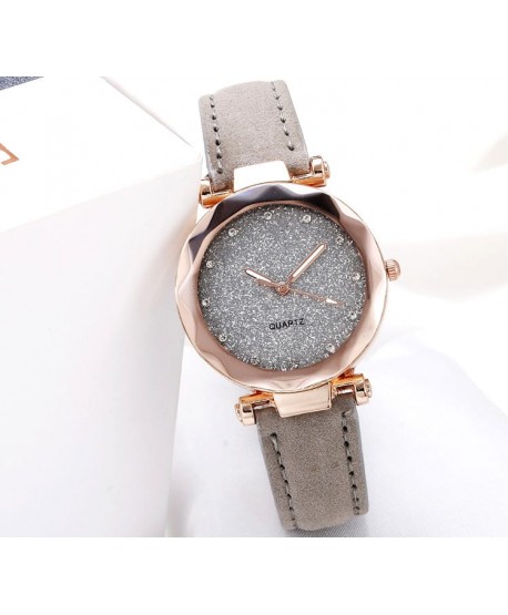 Zegarek damski szary z brokatową tarczą