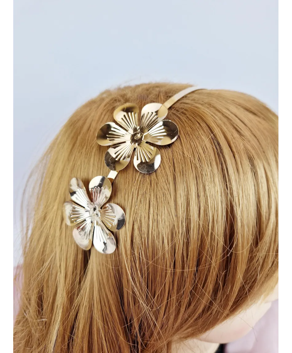 Opaski do włosów metalowe z kwiatkami