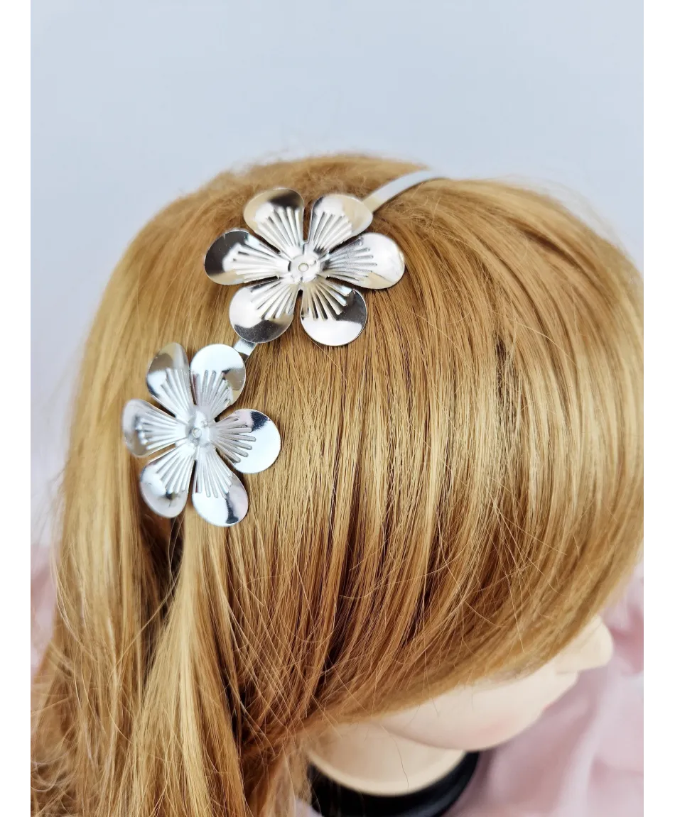 Opaski do włosów metalowe z kwiatkami
