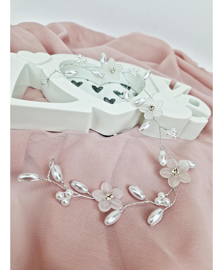 Ozdoba do włosów ślubna gałązka perełki i kwiatki