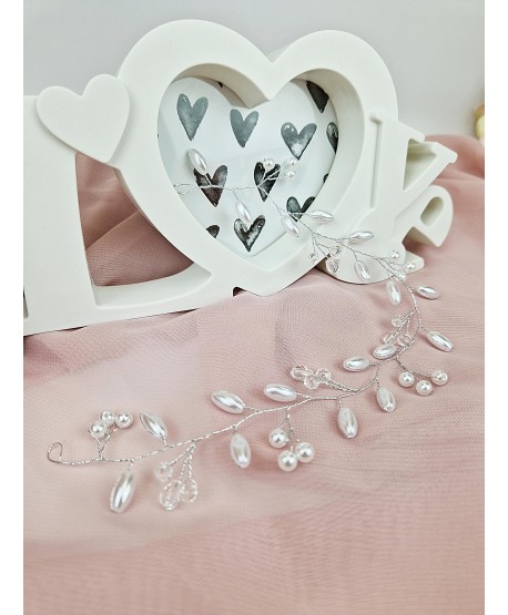 Ozdoba do włosów ślubna gałązka perełki i kryształki