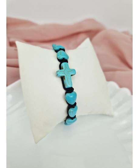 Bransoletka na rzemyku turkus z krzyżykiem