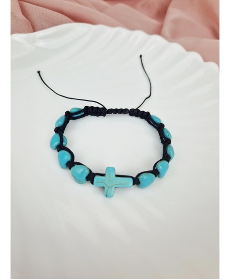 Bransoletka na rzemyku turkus z krzyżykiem