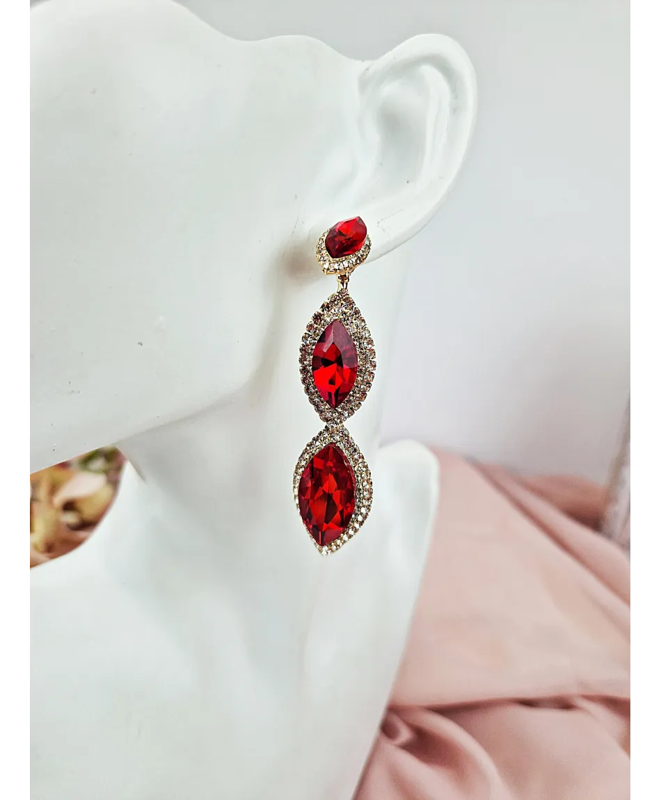 Kolczyki kryształowe łezki czerń zieleń czerwień