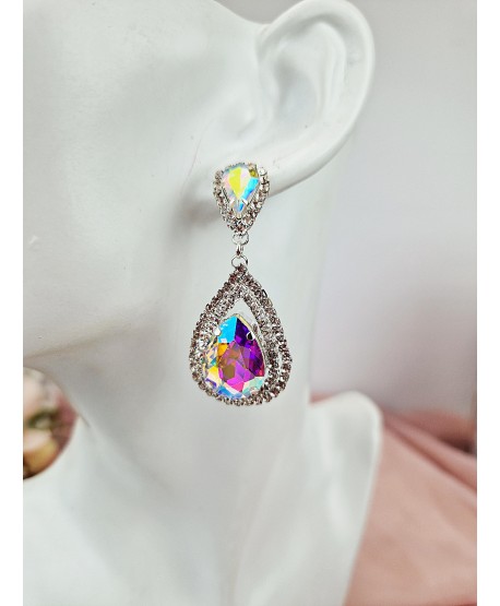 Kolczyki kryształowe łezki srebrne opalizujące