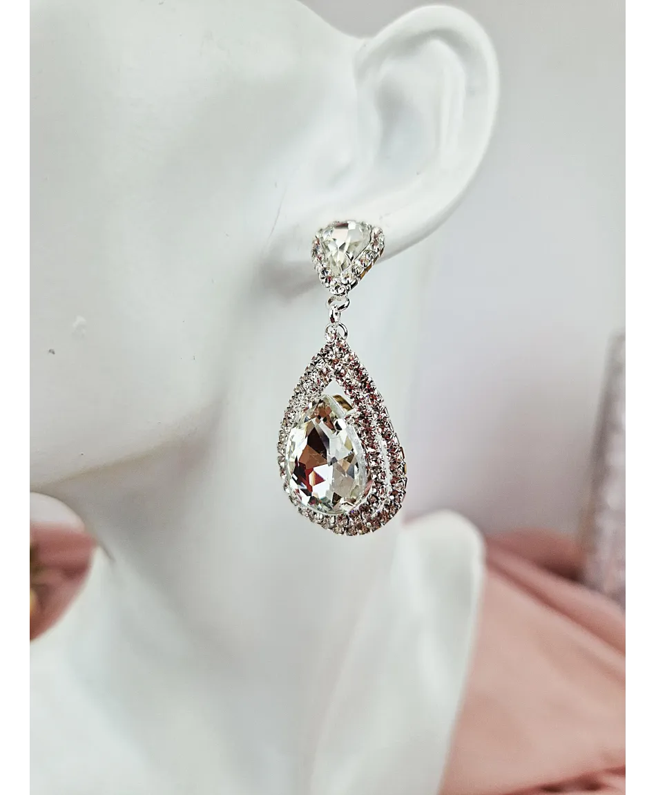 Kolczyki kryształowe łezki srebrne opalizujące