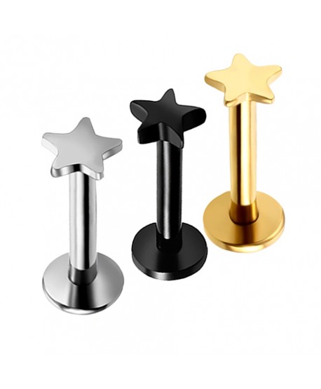 Labret stalowy z gwiazdką 8 mm