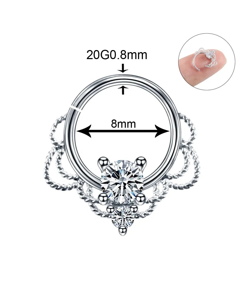 Kółeczka ozdobne do nosa stalowe z cyrkoniami