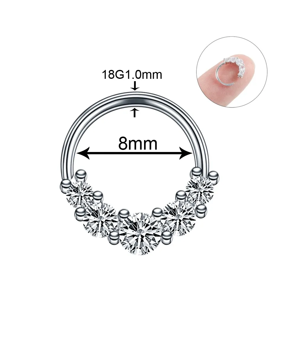 Kółeczka ozdobne do nosa stalowe z cyrkoniami