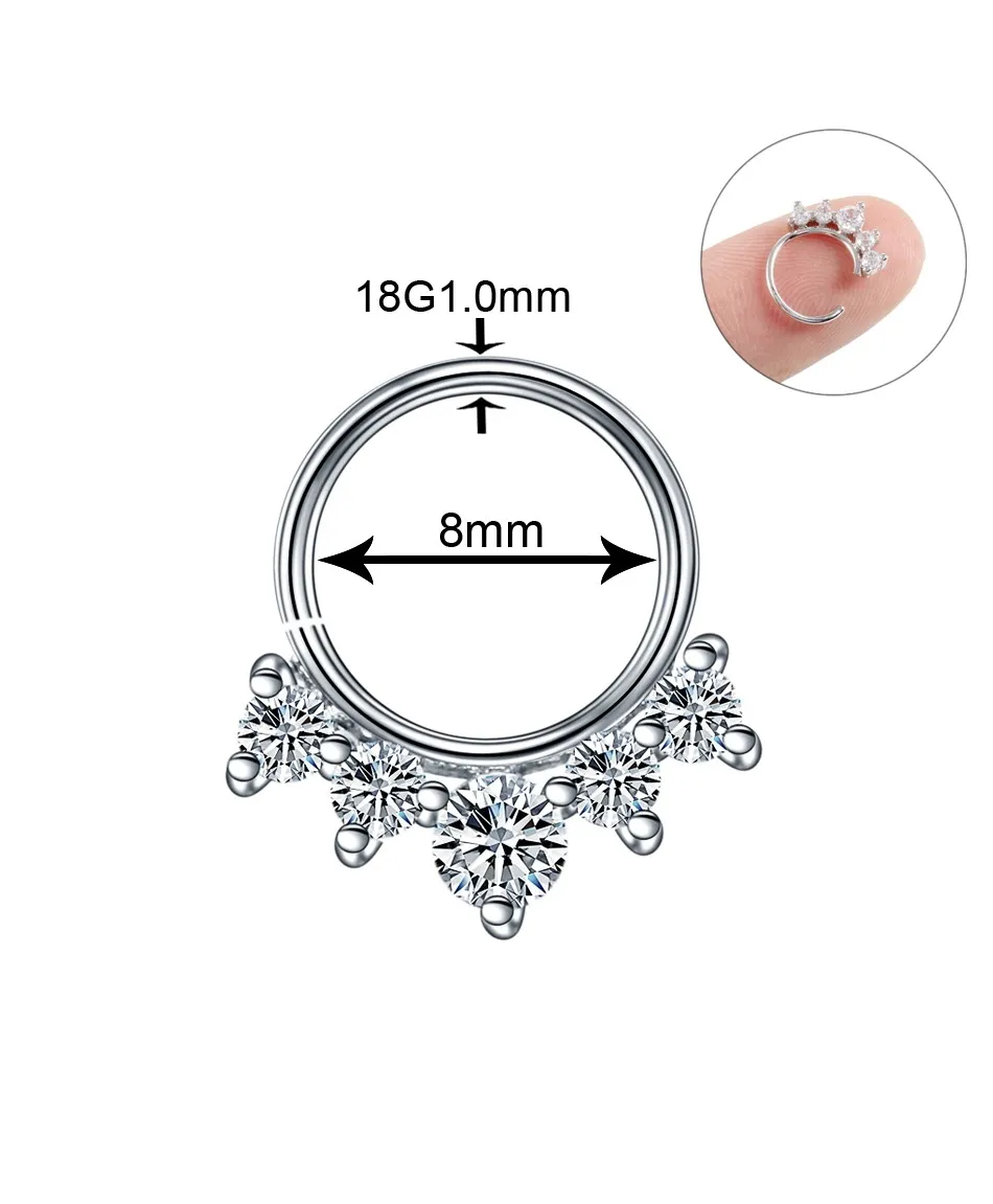 Kółeczka ozdobne do nosa stalowe z cyrkoniami