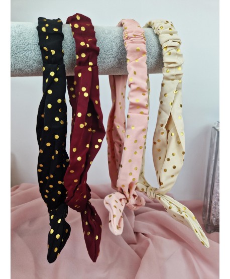 Opaski do włosów w kropeczki na gumce z kokardką