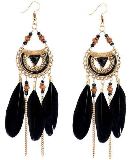 Kolczyki czarno-złote pióra boho