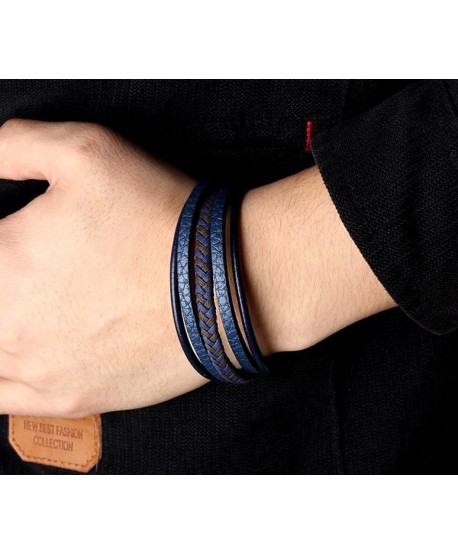 Bransoletka skórzana męska granatowa