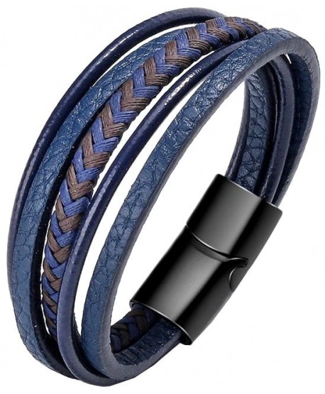 Bransoletka skórzana męska granatowa