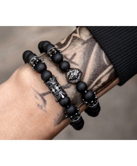 Zestaw męskich bransoletek koralików z lwem