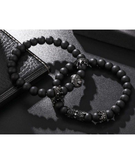 Zestaw męskich bransoletek koralików z lwem