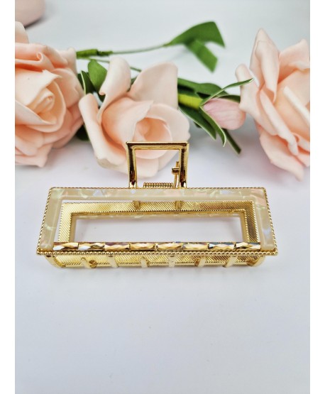 Klamry do włosów złote prostokąty z kryształkami
