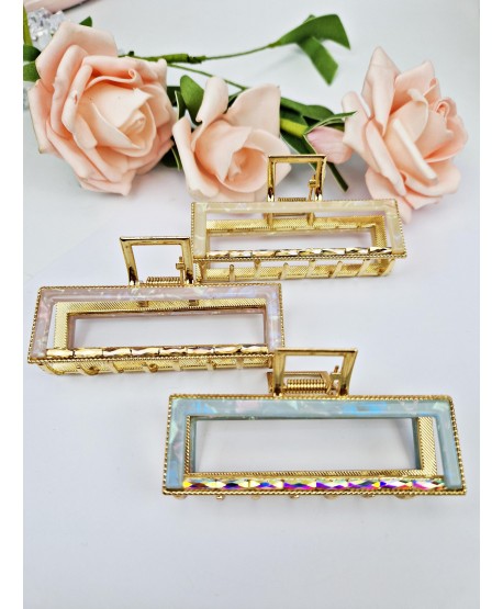 Klamry do włosów złote prostokąty z kryształkami